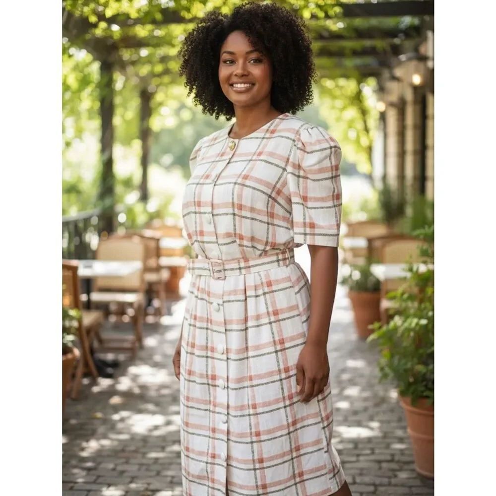 Vintage Eileen Scott Belted Plaid Dress 14